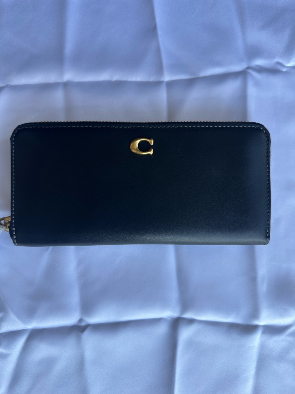 Coach Black Leather Zip Phone Wallet with Gold Tone Hardware